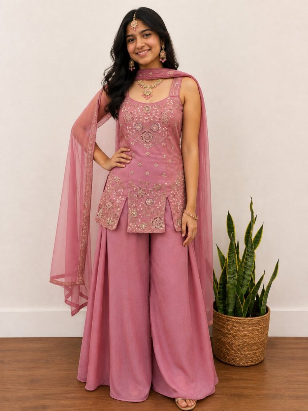 Dusty Pink Embroidered Indian Salwar Suit Set | Festive & Wedding Wear